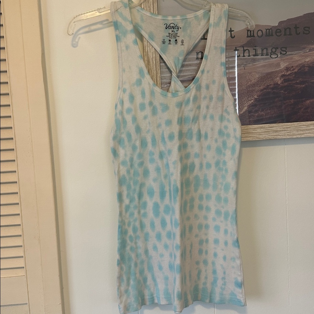 Size XL Vanity Ribbed Blue and White Twist Back Tank Top